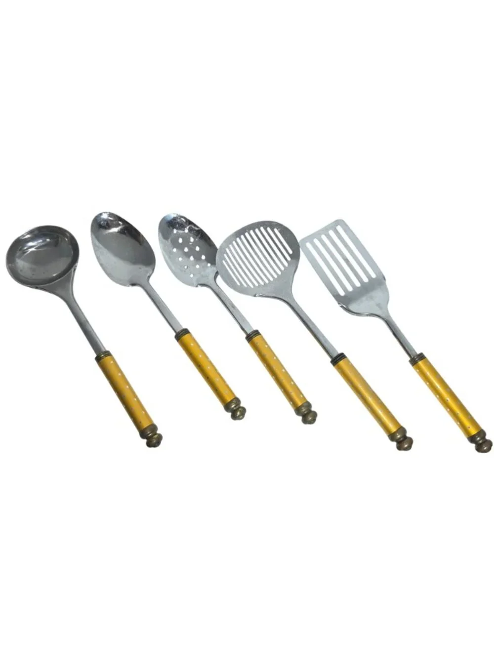 Vintage INOX Rostfrei 5 Piece Set Serving Utensils Stainless Gold Stars Handle